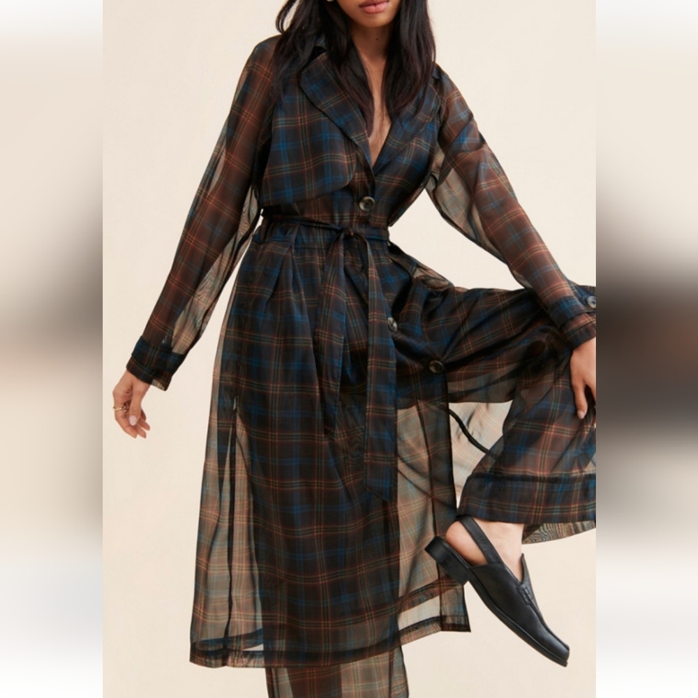 Porridge Sheer Pleated Trench Coat From Anthropologie